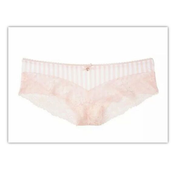Victorias Secret Body Supersoft Satiny Striped Lace waist Hiphugger panty Pink - Picture 6 of 8